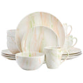 Elama Fine Marble 16 Piece Porcelain Dinnerware Set Tableware Set Everyday Dining Service for 4 (Orange/Green)