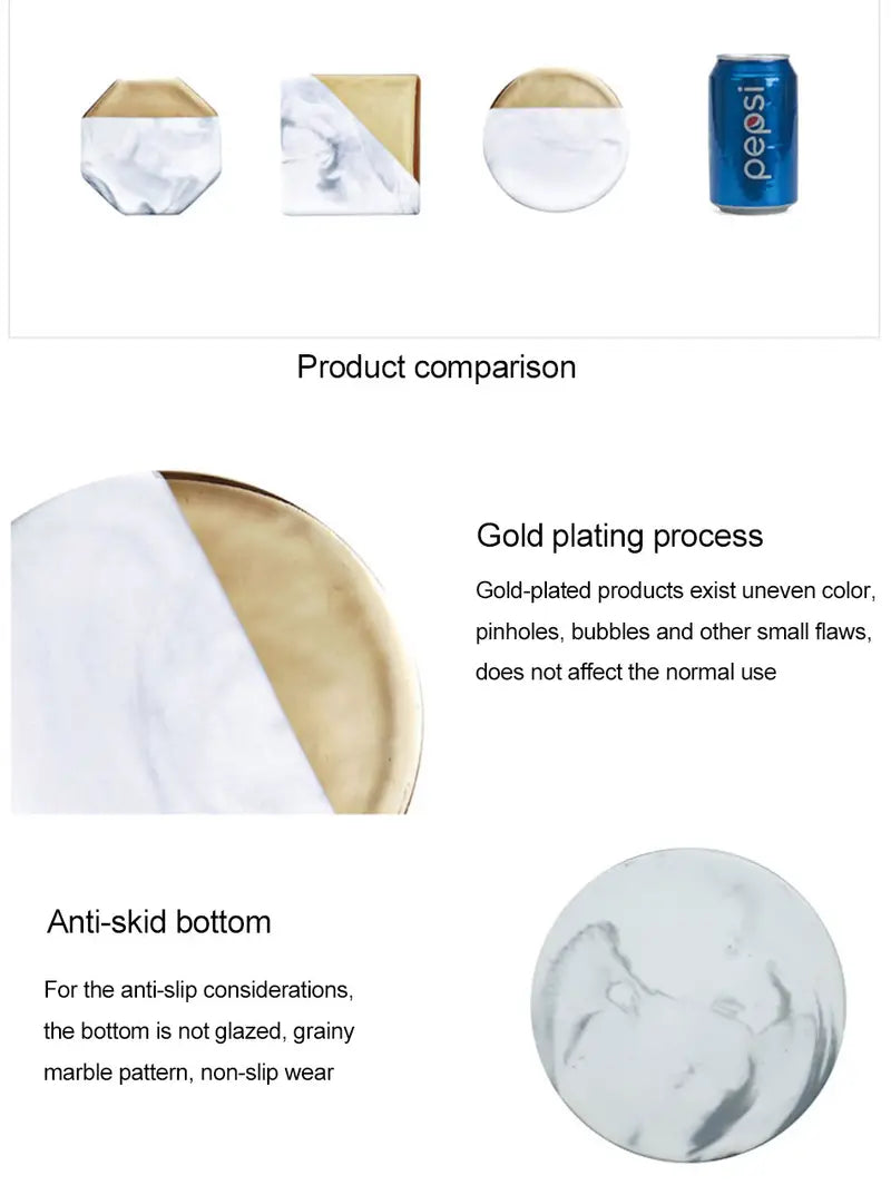Marble Coaster Set with Gold Geometric Design