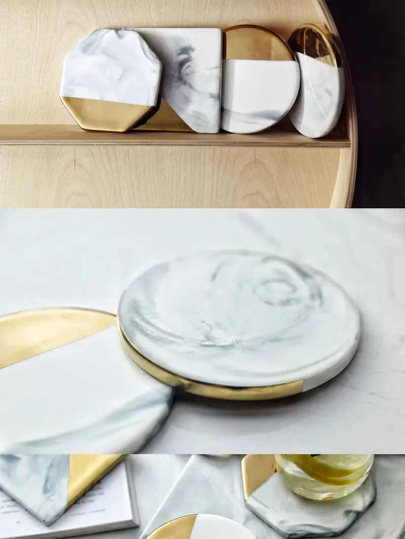 Marble Coaster Set with Gold Geometric Design