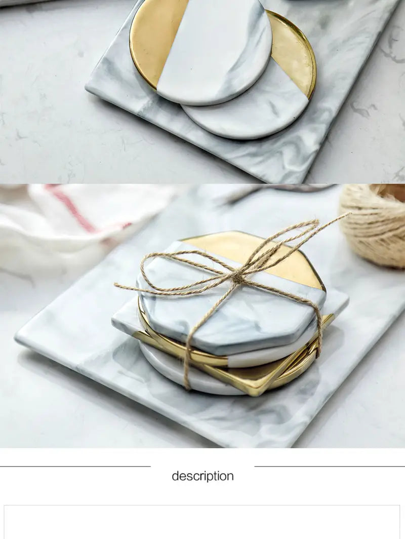 Marble Coaster Set with Gold Geometric Design