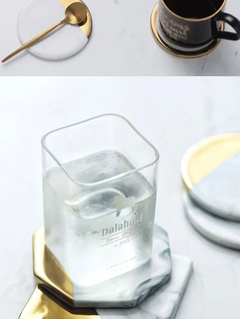Marble Coaster Set with Gold Geometric Design