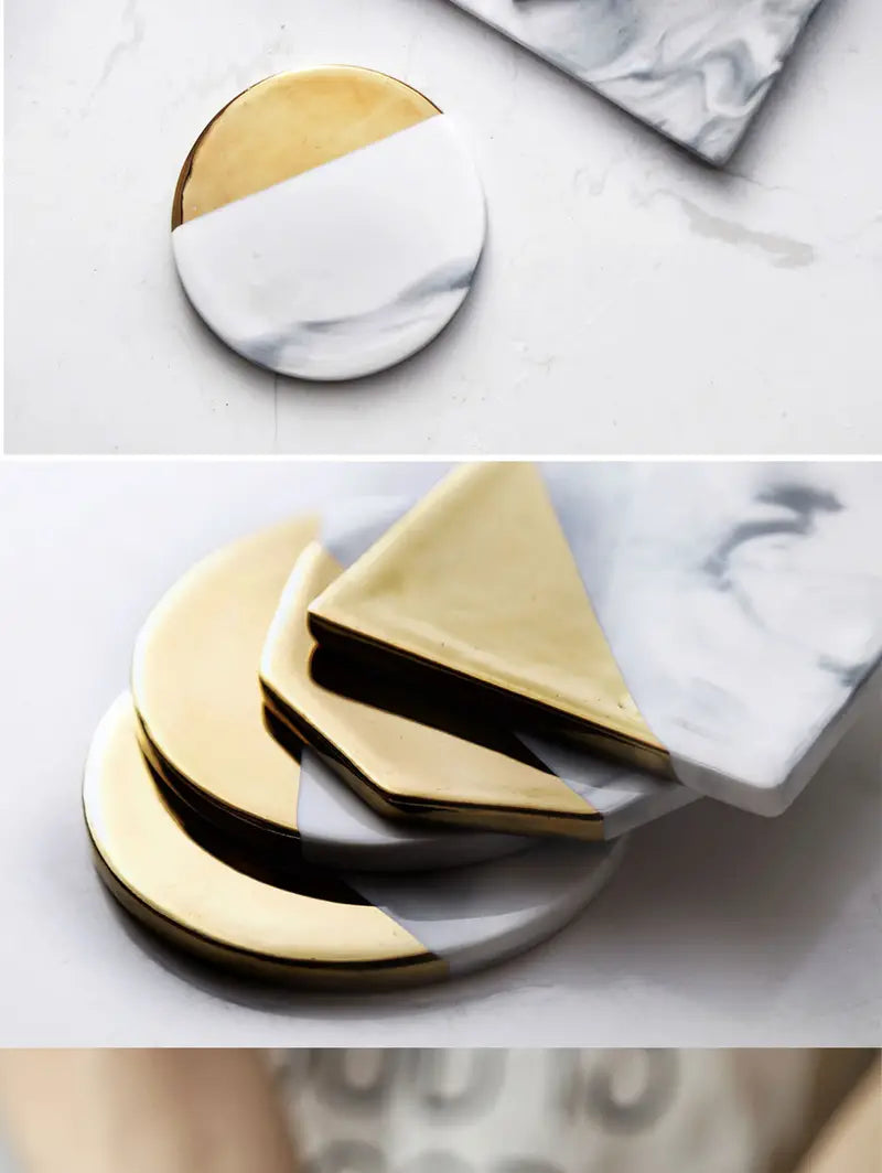 Marble Coaster Set with Gold Geometric Design