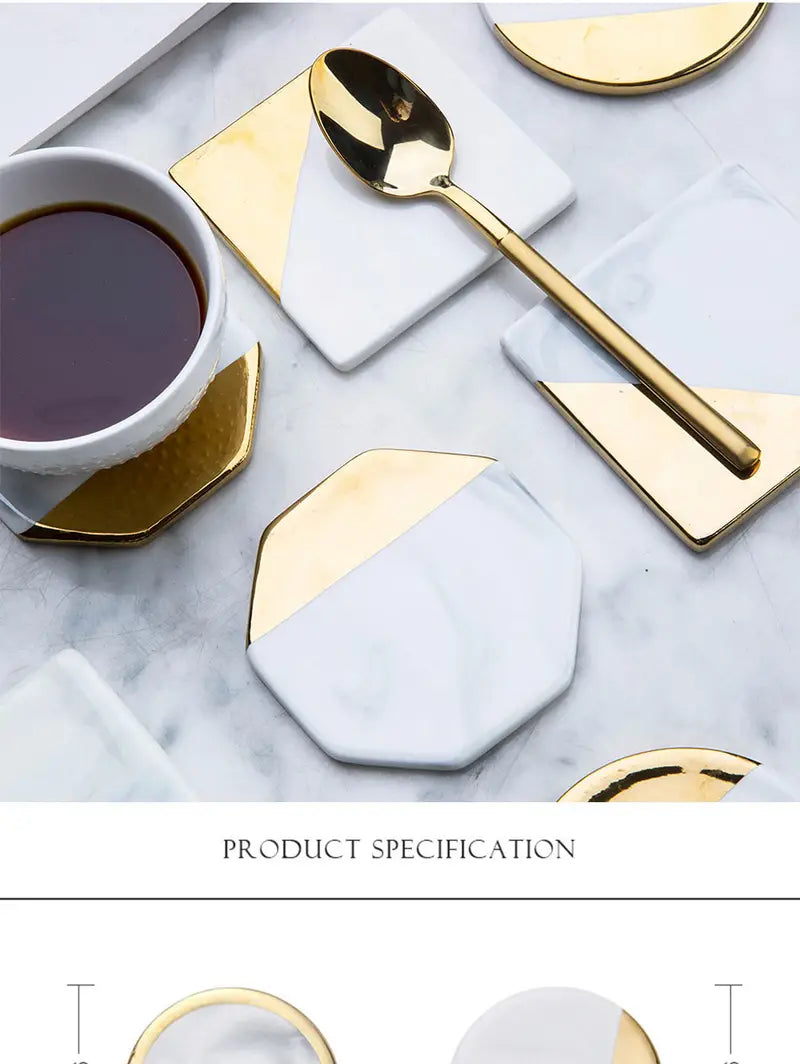 Marble Coaster Set with Gold Geometric Design